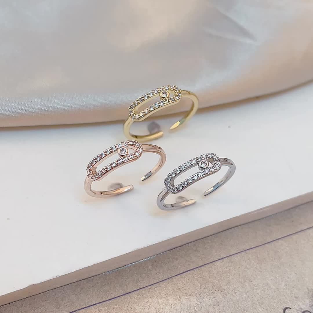 Adjustable Copper Ring with Zirconia Stones Unisex Jewelry